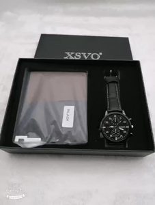 Magnifiquement boîte-cadeau emballée ensemble de cadeaux d'affaires de 2 pièces pour hommes cadeau de Noël montre de luxe à bracelet en cuir PU <span class=keywords><strong>portefeuille</strong></span> court solide - Product Image 3