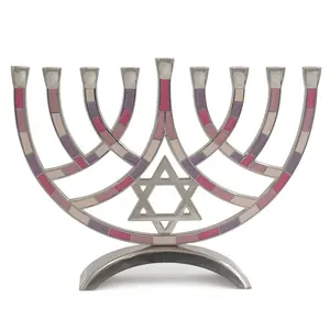 Zinc Alloy Handmade Jewish Menorah Candle Holders Religions Candelabra Hanukkah Candlesticks 9 Branch