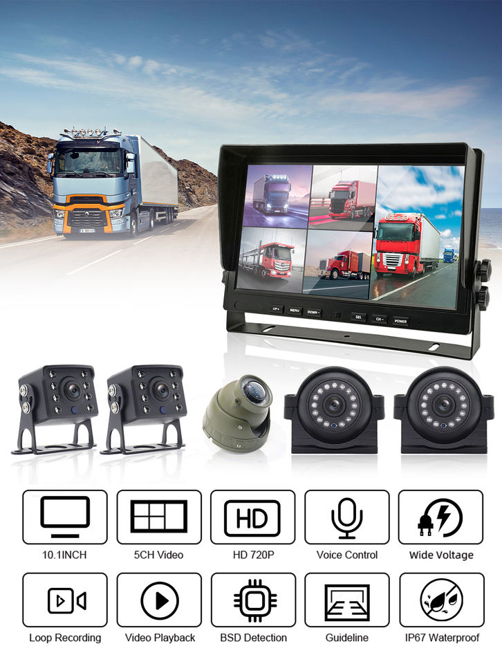 10.1" Inch 5 Channel Smart Blind Spot Radar BSD Alarm Truck Bus Car DVR ...