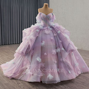 Luxe Bloem Quinceanera Jurken 3d Bloemen Kant Off-Shoulder Vestids De 15 Anos Verjaardagsfeest <span class=keywords><strong>Prom</strong></span> Prinses Rsm251010 - Product Image 2