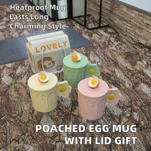 Mug en porcelaine avec couvercle en forme d'œuf <span class=keywords><strong>poché</strong></span>, résistant à la chaleur, passe au <span class=keywords><strong>micro</strong></span>-ondes et au lave-vaisselle, cadeaux d'affaires pratiques, cadeau d'anniversaire pour meilleur ami, chaud - Product Image 2