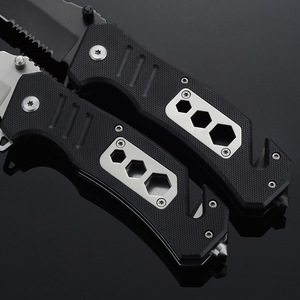 Cuchillo Táctico de Bolsillo para Exteriores con Hoja Serrada de Acero Inoxidable OEM y Mango G10, para Camping y Supervivencia, con Rompecristales - Product Image 6