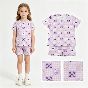 En Stock, Nueva Llegada, Conjuntos de Ropa de Verano para Bebés y Niñas Pequeñas, con Flores Moradas y Cuadros, Venta al Por Mayor, Ropa Infantil de Boutique - Product Image 1