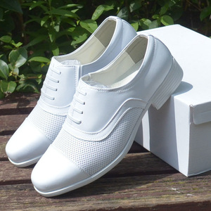 <b>White</b> Leather Formal Dress Shoes Men Pointed Toe Wedding Groom Mesh <b>Lace</b> Up Oxford Style - Product Image 1