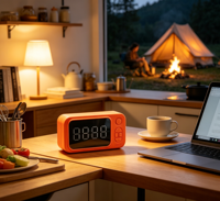 Réveil numérique LED miroir en gros d'usine avec haut-parleur 1200 mAh, prend en charge la carte TF, idéal pour chambre à coucher, hôtel, promotion d'entreprise, cadeau