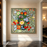 Décoration murale carrée en porcelaine cristalline à motif floral vintage, pour niche, avec plantes colorées, pour salon, tailles personnalisées disponibles