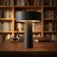 Lampe de table LED moderne avec abat-jour en métal gris, lumière blanc chaud doux 2700K, alimentation CA, culot E26