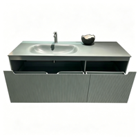 Meuble-lavabo mural flottant en acrylique vert style vintage américain avec vasque intégrée pour villa