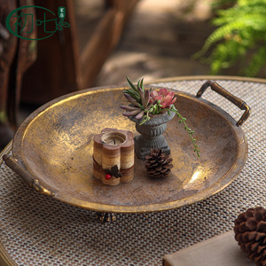 Bandeja Dorada Estilo Americano, Decoración Metálica Antigua, Comedero para Pájaros de Jardín, Plato para Frutas, Accesorio para Estudio Fotográfico - Product Image 2