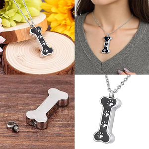 Collier pendentif en acier inoxydable style os avec breloque patte de chien, bijou funéraire urne à cendres pour animaux de compagnie - Product Image 4
