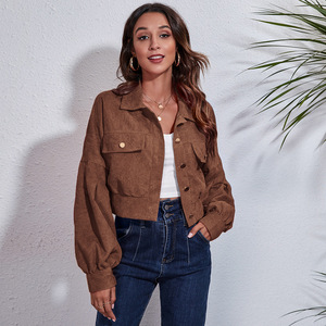 Vente flash : <span class=keywords><strong>Veste</strong></span> courte en <span class=keywords><strong>velours</strong></span> côtelé pour <span class=keywords><strong>femme</strong></span>, à boutons, style shacket, décontractée, manches longues, pour l'automne - Product Image 2
