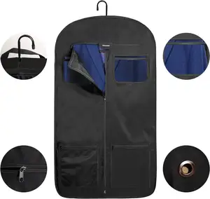 wholesale black storage travel hanging suit bag garment bag with folding
