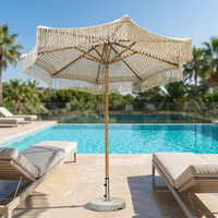 Parasol de plage en coton fait main avec pompons, corde personnalisée, robuste, ajouré, pliable, pour terrasse, extérieur, restaurant, protection solaire