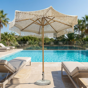 Sombrilla de Playa Personalizada con Borlas de Algodón Hechas a Mano, Resistente, Plegable, con Diseño Calado, para Patio, Restaurante, Exteriores - Product Image 2