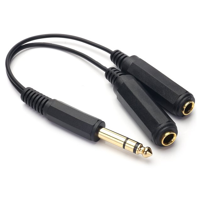 6.35mm Jack TRS 1/4 Inch Y Splitter Stereo Audio Cable Male 2 Dual Female Plug Gold Plated Adapter for Computer & Earphone