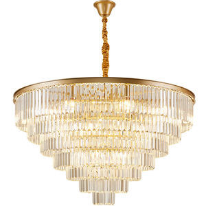 Modern <b>Crystal</b> <b>Chandelier</b> Gold Finish E26 LED 3500K Warm White Remote Control Adjustable Height Stainless Steel 5-Year Warranty - Product Image 2