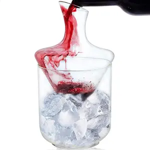 赤と白のワインに最適なガラスアイスバケットセット付き1000ml手作りホウケイ酸ガラスワインデカンターチラー