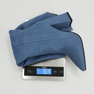 Bottes pour femmes en denim bleu uni, talon carré, hauteur genou, bout pointu, talon épais, antidérapantes, automne-hiver, taille 43 - Product Image 6