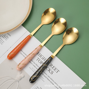 Cuchara de acero inoxidable con mango de mármol, duradera, para postre, sopa, arroz, uso doméstico, juego de regalo - Product Image 3