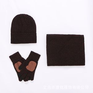 <b>Wool</b> Knit Hat Scarf <b>Gloves</b> Set Wine Red Acrylic Fiber Adult Winter Warm Three Piece Set - Product Image 2