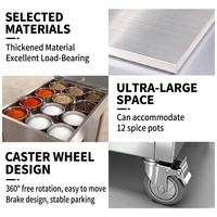 Chariot de cuisine professionnel en acier inoxydable robuste et résistant à la corrosion pour assaisonnements, préparation de sauces et condiments