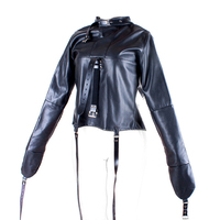 Veste de Contrainte en Cuir Robuste à Manches Longues Fermées, Veste de Bondage, Jouets Sexuels