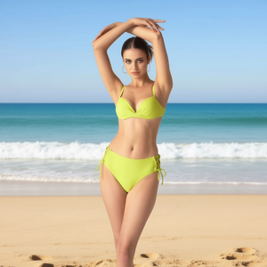 Costume da bagno bikini HDJ taglie forti 42 44 46 48 verde push-up con scollo profondo e laccetti laterali per donna - Product Image 5