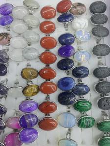 Prix d'usine en gros bague de doigt réglable bague de pierres précieuses naturelles obsidienne noire améthyste opale anneaux pour femmes hommes - Product Image 6