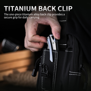 Navaja Plegable PioneerEDC de Titanio - Hoja de Acero <span class=keywords><strong>ELMAX</strong></span>, Mango con Incrustaciones de Zirconio, Navaja de Bolsillo EDC Portátil para Camping y Actividades al Aire Libre - Product Image 6