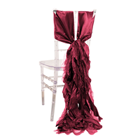 Vente en gros de ceintures de chaise en tissu satiné de saule bouclé bordeaux pour la maison et les banquets de mariage