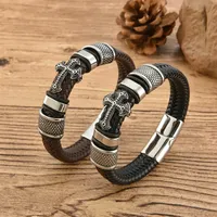Pulsera trenzada de cuero cruzado de estilo vikingo nórdico para hombre, pulsera con cierre magnético elegante, amuleto vikingo de moda para sujetador