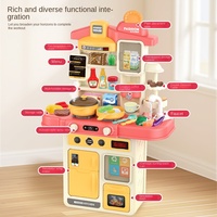 Ensemble de cuisine en plastique rose pour jeux de rôle pour enfants avec lumière, pulvérisation, mini-aliments, table de cuisine, jouets de cuisine pour enfants
