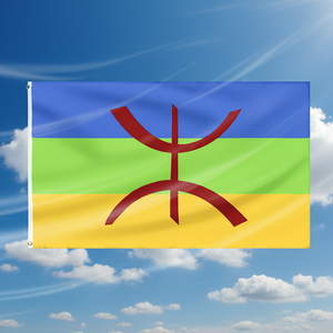 <span class=keywords><strong>Drapeau</strong></span> <span class=keywords><strong>berbère</strong></span> Kabylie Amazigh 3x5FT, <span class=keywords><strong>drapeau</strong></span> en polyester imprimé numériquement avec mât en fibre de verre, vente en gros - Product Image 2