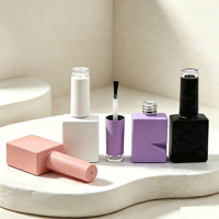Flacon carré en verre givré vide personnalisé pour vernis à ongles gel UV, avec bouchon dégradé bleu-violet et pinceau applicateur, logo de marque privée