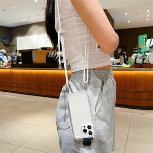 Custodia per telefono morbida in TPU trasparente antiurto trasparente Anti-caduta a quattro angoli per iPhone 16 Pro Max 15 14 <span class=keywords><strong>13</strong></span> con cordino - Product Image 4