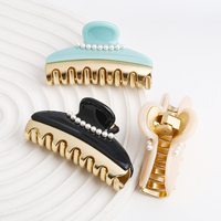 Nouvelle pince à cheveux en acétate au design élégant, couleur unie, incrustation de perles, pince à cheveux française à maintien solide, pinces à cheveux personnalisées pour femmes