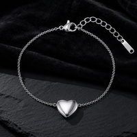 Bracelet à breloque cœur en acier inoxydable 304 plaqué or, avec chaîne câble cœur bombé, réglable pour femme