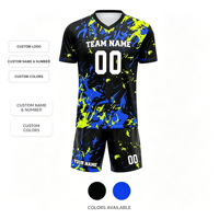 Ensemble de maillots de football personnalisés noir, bleu et jaune, fabrication directe d'usine OEM ODM pour équipe de football