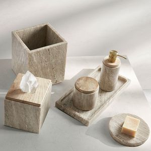 Ensemble de salle de bain moderne nordique écologique en six pièces, distributeur de savon en résine rustique, accessoires de toilette en polyrésine - Product Image 2
