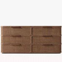 Commode minimaliste en bois massif et rotin à 6 tiroirs, couleur chêne clair, meuble de rangement pour chambre à coucher, tissage artisanal en acier inoxydable