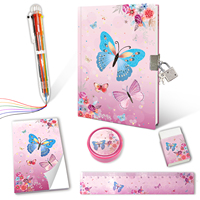 Ensemble de journaux pour filles roses Journal pour enfants avec serrure et stylo Règle mémo Taille-crayon Gomme pour enfants Cadeaux