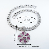 Collier tendance avec pendentif tournesol hip-hop, visage souriant et chaîne cubaine de 15 mm