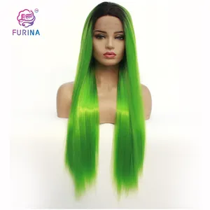 FURINA кудрявые волосы новая модная прическа красочный зеленый Омбре длинные шелковые прямые futura Жаростойкие парики на фронтальной сетке