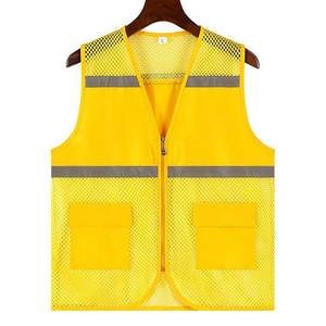 Reflective Safety Vest Orange Mesh Two Pockets Zipper Front Unisex Workwear for Outdoor Activities - Product Image 3