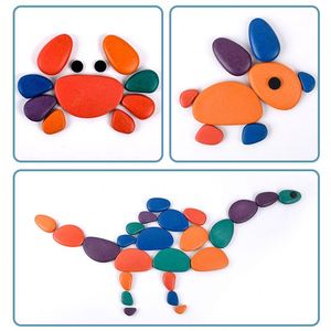 Juego de apilar y clasificar por colores, rompecabezas de madera con forma de animales y adoquines, bloques de patrones de madera Montessori con tarjetas para estimular el cerebro - Product Image 3