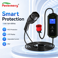 Chargeur EV portable 11 kW 16 A Type 2 400 Vca Triphasé Prise CEE IP65 RCD Courant réglable pour la recharge domestique et en garage en Europe