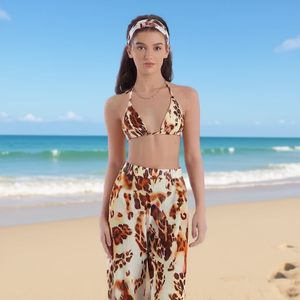 Copricostume HDJ con stampa leopardata, taglia plus, collo all'americana, vita elasticizzata, aderente, in spandex e poliestere SQ67720 - Product Image 2