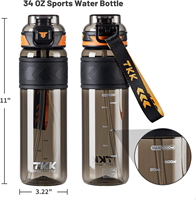 Bouteille d'eau portable en Tritan de 800 ml et 1000 ml avec paille, anti-fuite, antidérapante, avec poignée et cordon, sans BPA, pour étudiants - Vente en gros