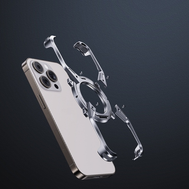 Aluminum Frameless Phone Case for iPhone 16 Pro Max Ultra Thin Shockproof New Shape With Rotating Stand