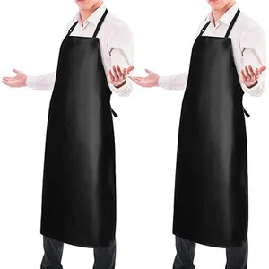 Heavy Duty Chemical Resistant Black Pvc Leather Work Apron Waterproof Grilling Aprons for Cooking Kitchen Chef Clean Apron